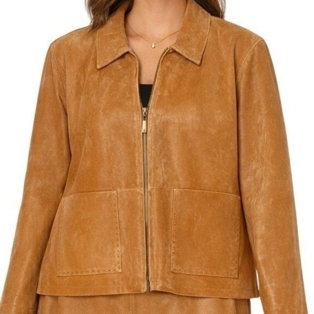 Vtg Cabela's Genuine Leather Jacket Womens L Tan Suede Western Cowgirl Boho